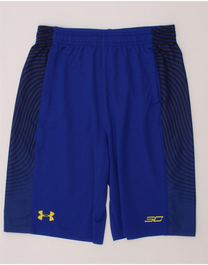 UNDER ARMOUR Boys Sport Shorts 12-13 Years Large  Blue Striped Polyester Vintage Under Armour and Second-Hand Under Armour from Messina Hembry 