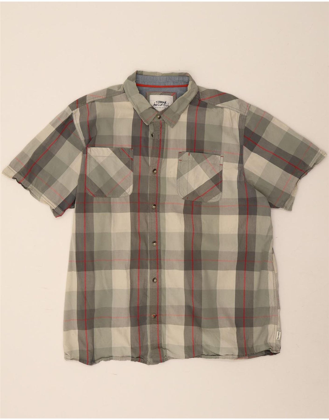 Camicia a maniche corte da uomo Weird Fish 3XL in cotone a quadri kaki