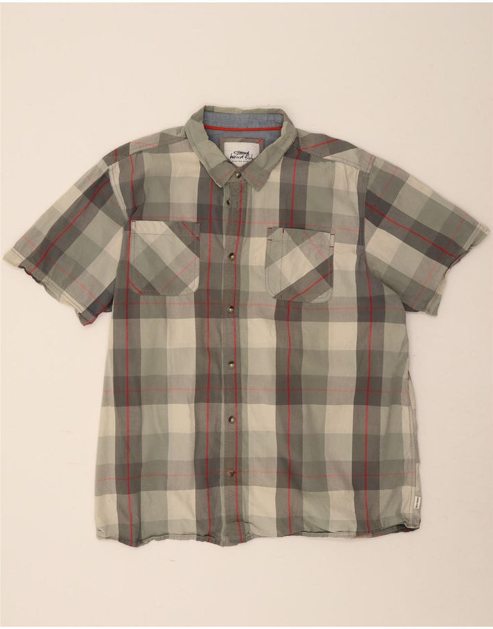 Camicia a maniche corte da uomo Weird Fish 3XL in cotone a quadri kaki