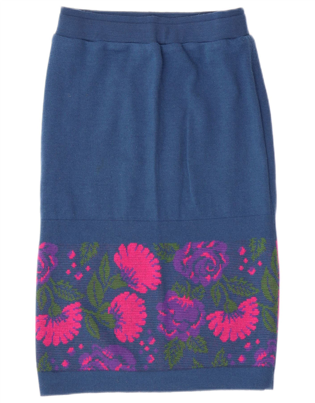 VINTAGE Set da donna 3 pezzi IT 46 Large W26 Lana vergine floreale blu navy