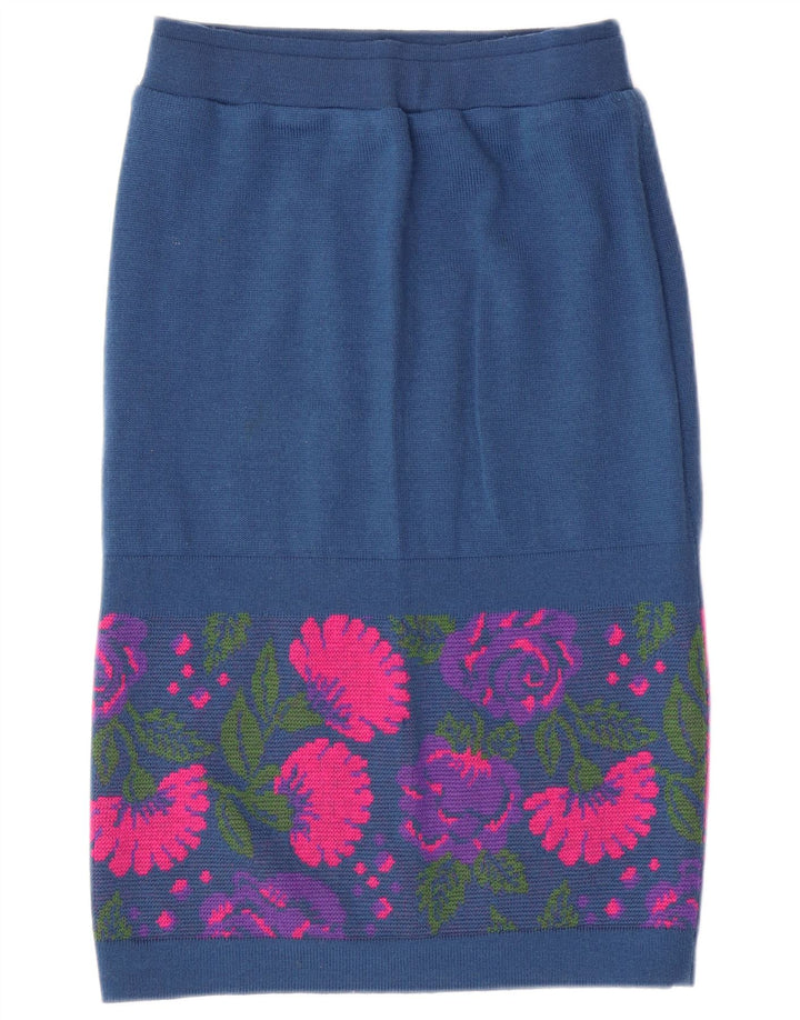 VINTAGE Set da donna 3 pezzi IT 46 Large W26 Lana vergine floreale blu navy