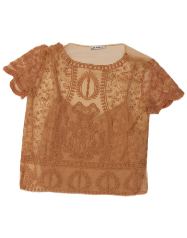 Top trasparente da donna Zara UK 14 Large Beige Floral Bohemian