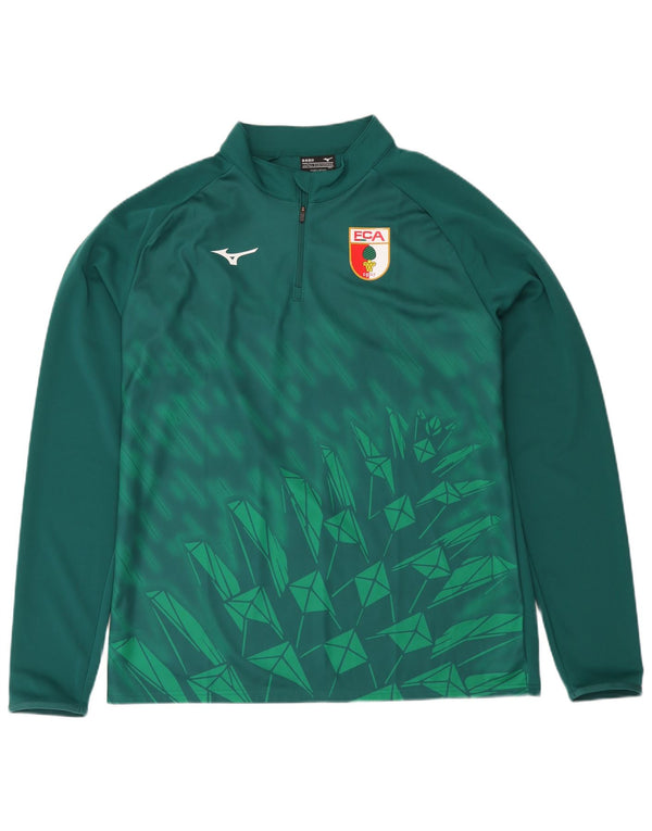 Top grafico Mizuno da uomo con zip e collo a maniche lunghe 3XL verde geometrico in poliestere