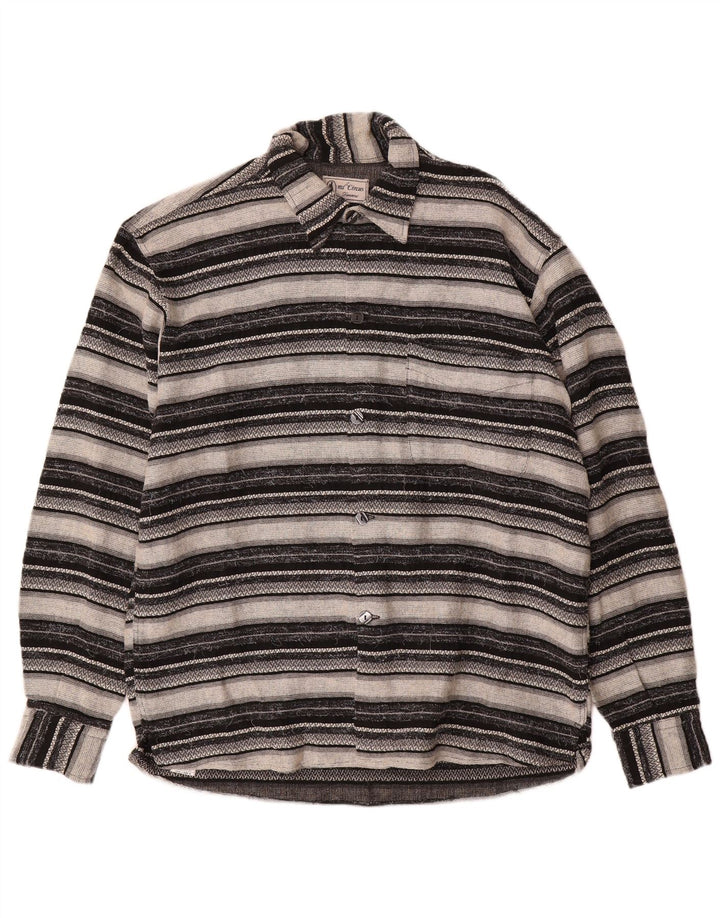 Camicia overshirt da uomo vintage grande in viscosa geometrica grigia