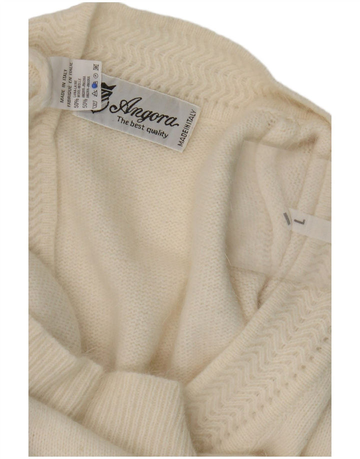 Maglione da donna vintage con motivo astratto con scollo a V, UK 16, grande bianco