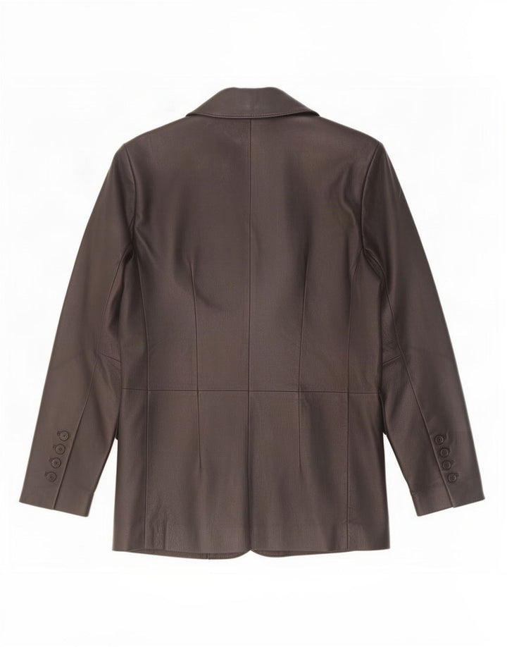 Giacca blazer in pelle vintage da donna a 3 bottoni UK 12 media nera