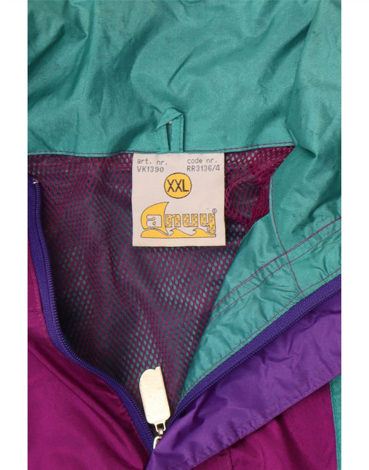 Giacca antipioggia vintage da uomo UK 44 2XL Nylon color block viola