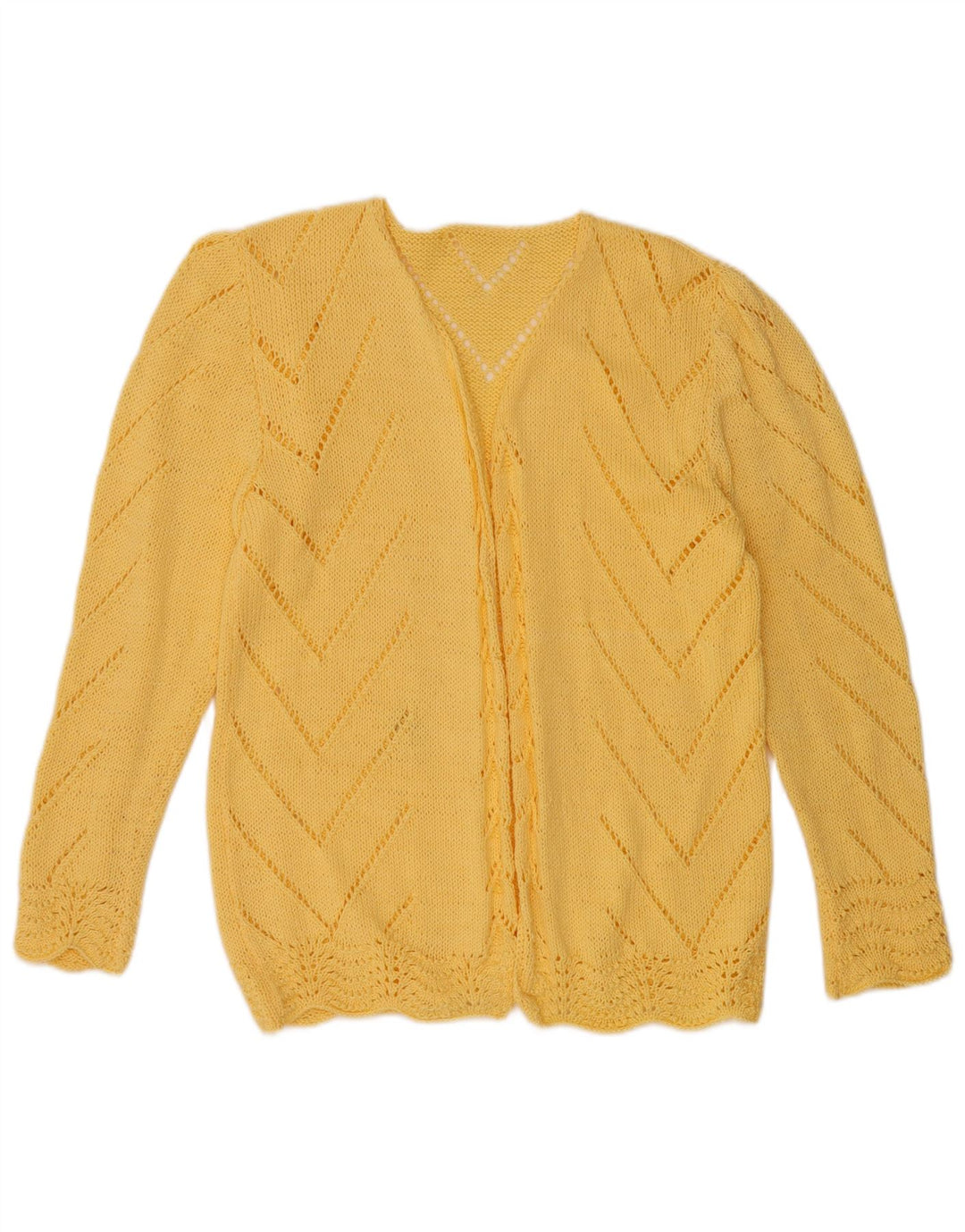 Maglione cardigan aperto da donna VINTAGE UK 12 giallo medio