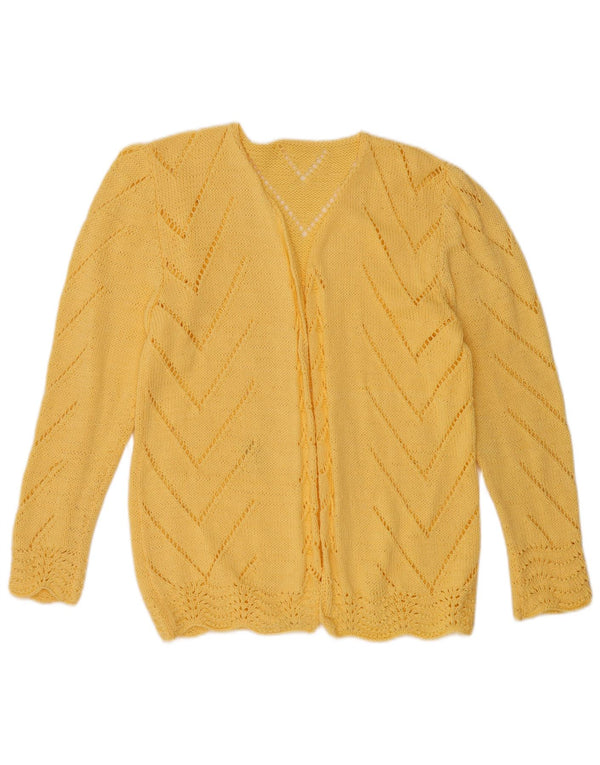 Maglione cardigan aperto da donna VINTAGE UK 12 giallo medio