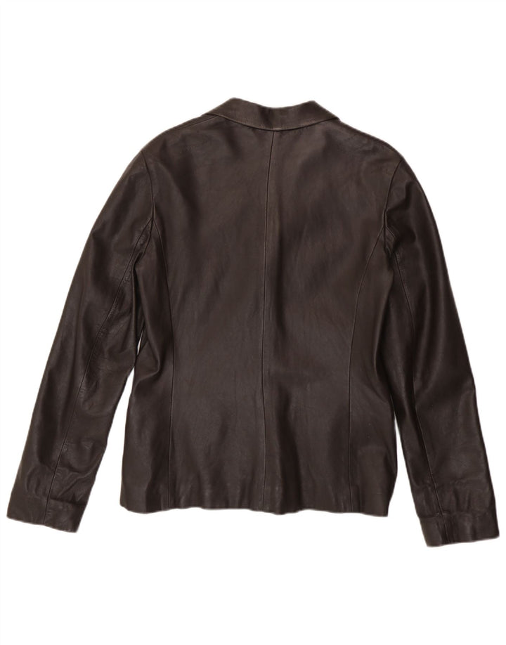 Giacca blazer in pelle vintage da donna a 3 bottoni EU 38 in pelle marrone medio