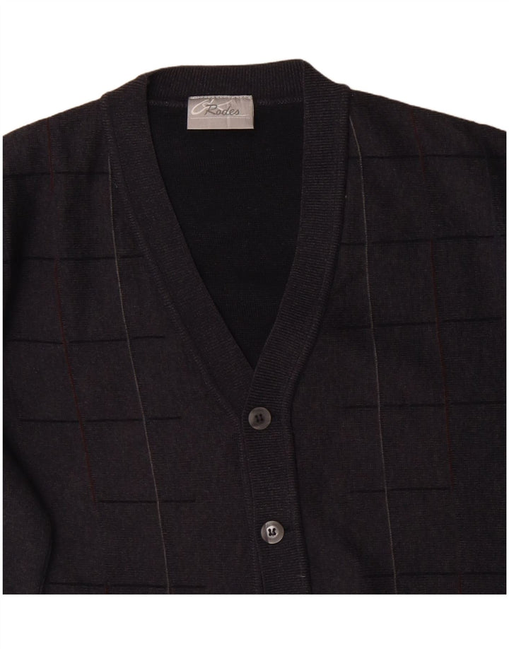 RODES Maglione cardigan da uomo in lana a quadri grigi grandi