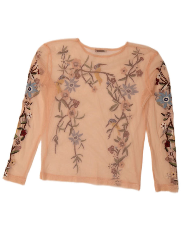 Top Zara da donna a maniche lunghe trasparente UK 10 piccolo rosa floreale