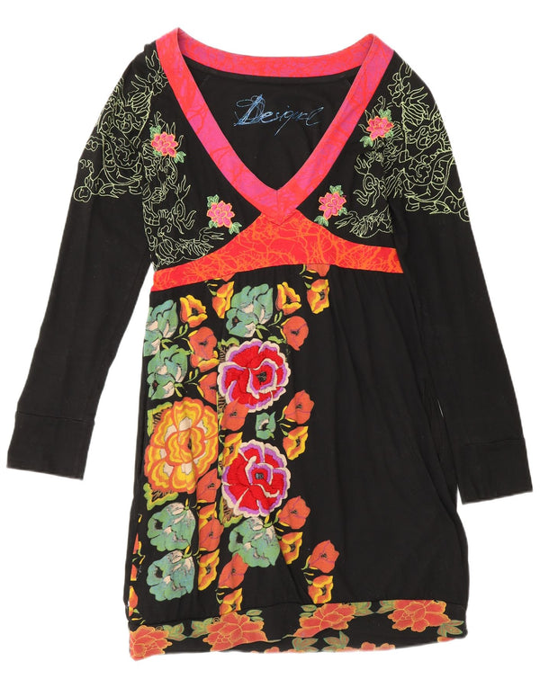 Desigual Abito tubino a maniche lunghe da donna UK 12 Medio Nero floreale
