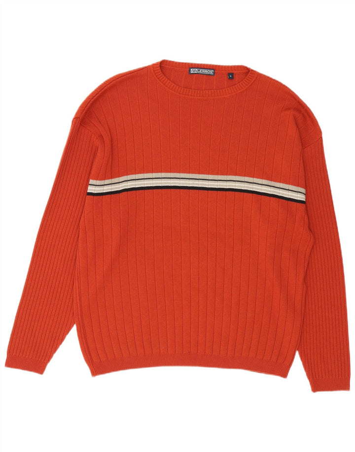 Maglione da uomo girocollo Lerros in cotone a righe arancione medio
