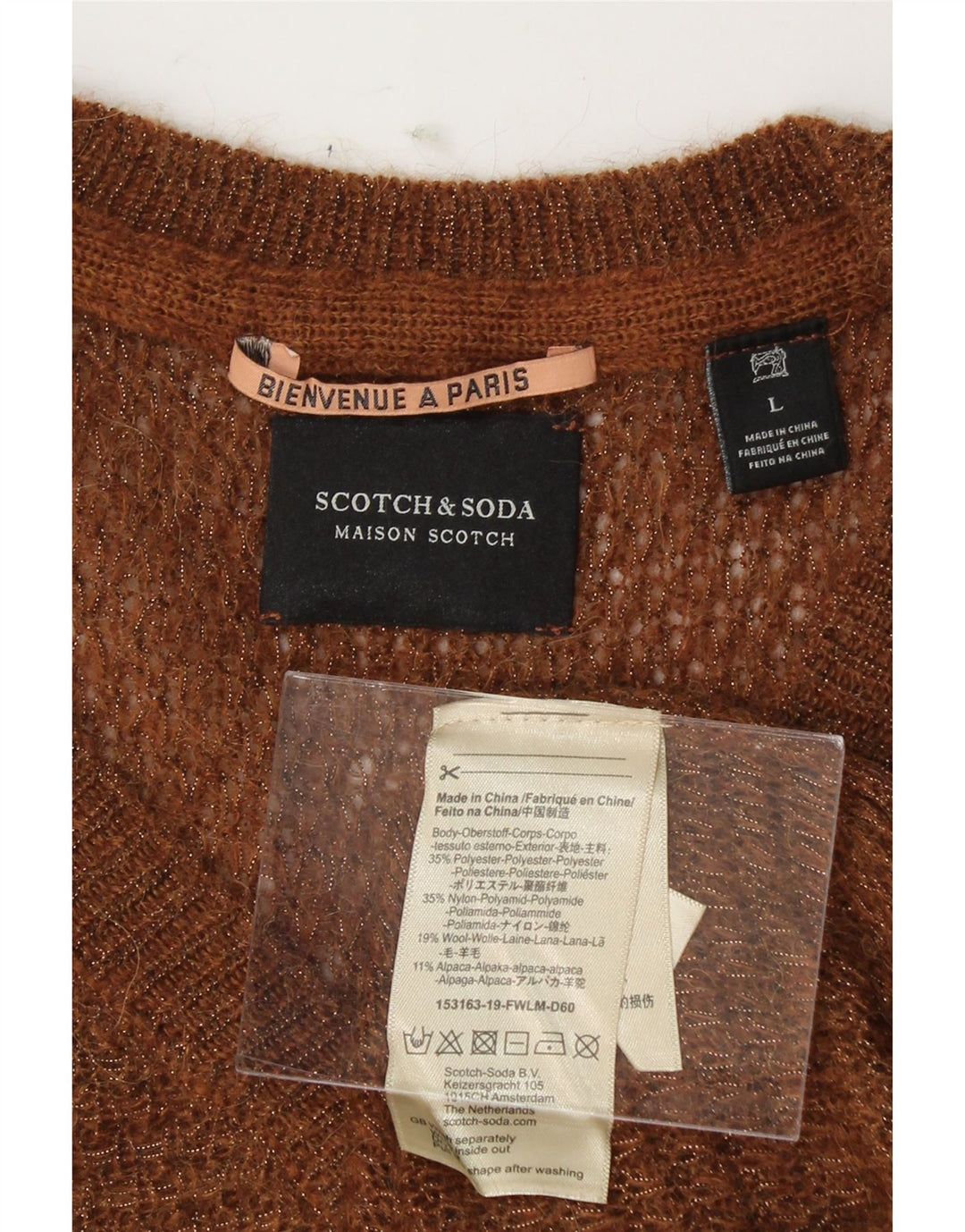 SCOTCH & SODA Womens V-Neck Jumper Sweater UK 16 Large Brown Polyester Vintage Scotch & Soda and Second-Hand Scotch & Soda from Messina Hembry 