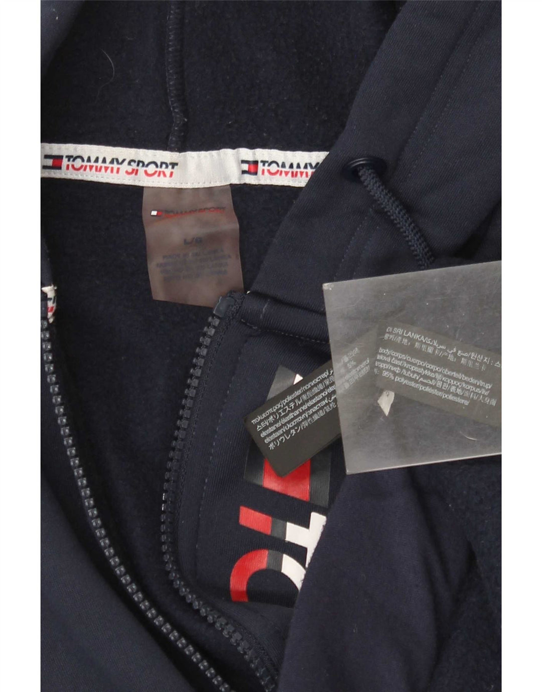 Maglione con cappuccio con zip grafica da uomo Tommy Hilfiger grande poliestere blu navy