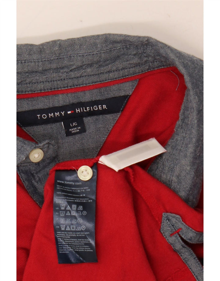 Polo da rugby da uomo Tommy Hilfiger grande rossa in cotone