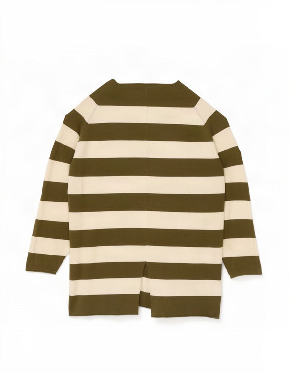 Maglione Zara da donna con scollo a barchetta e maniche a 3/4 UK 10 a righe piccole color kaki