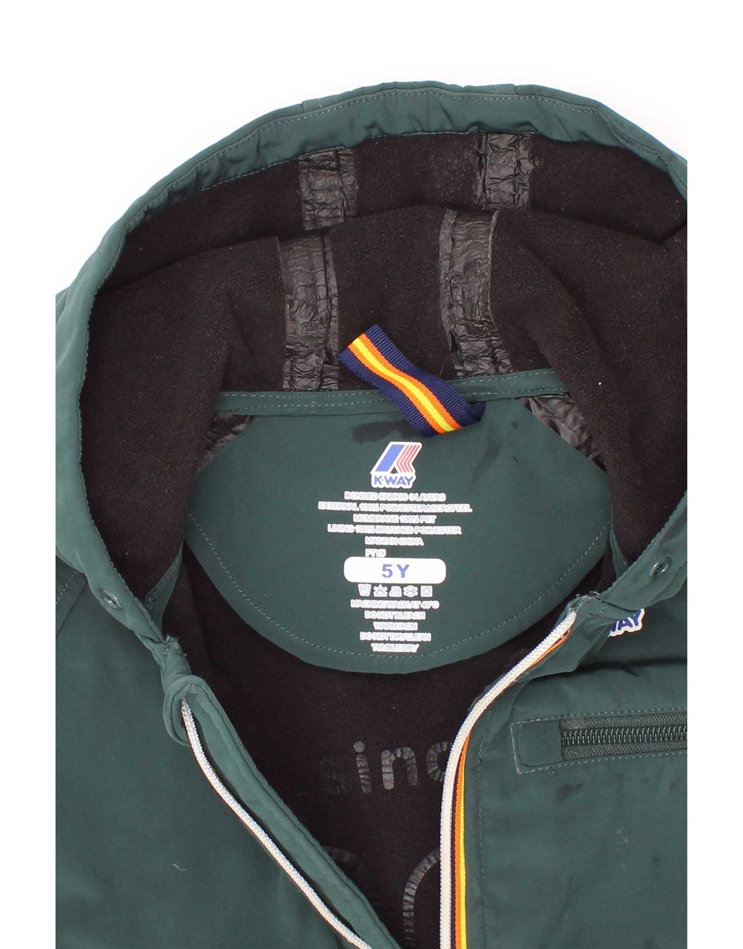 Giacca a vento con cappuccio da bambino K-Way 4-5 anni in poliestere verde