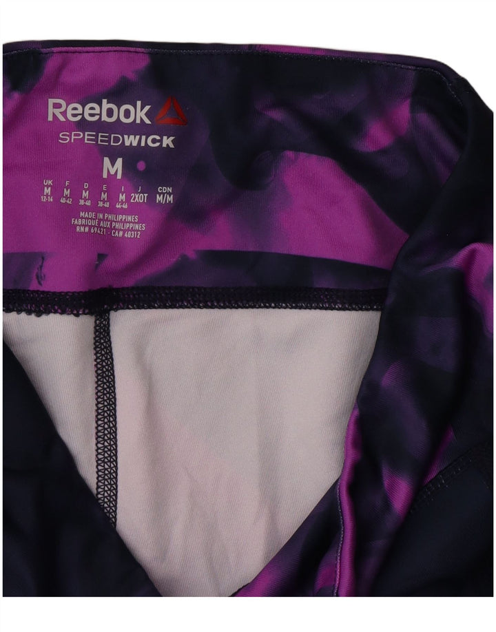 REEBOK Womens Graphic Leggings UK 12/14 Medium Navy Blue Geometric