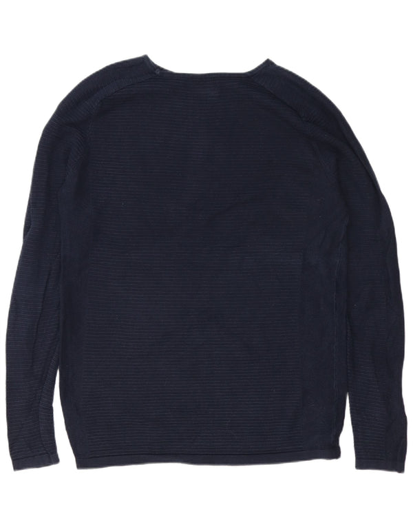 Jack & Jones Top da uomo a maniche lunghe in cotone gessato medio blu navy