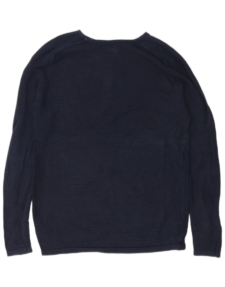 Jack & Jones Top da uomo a maniche lunghe in cotone gessato medio blu navy
