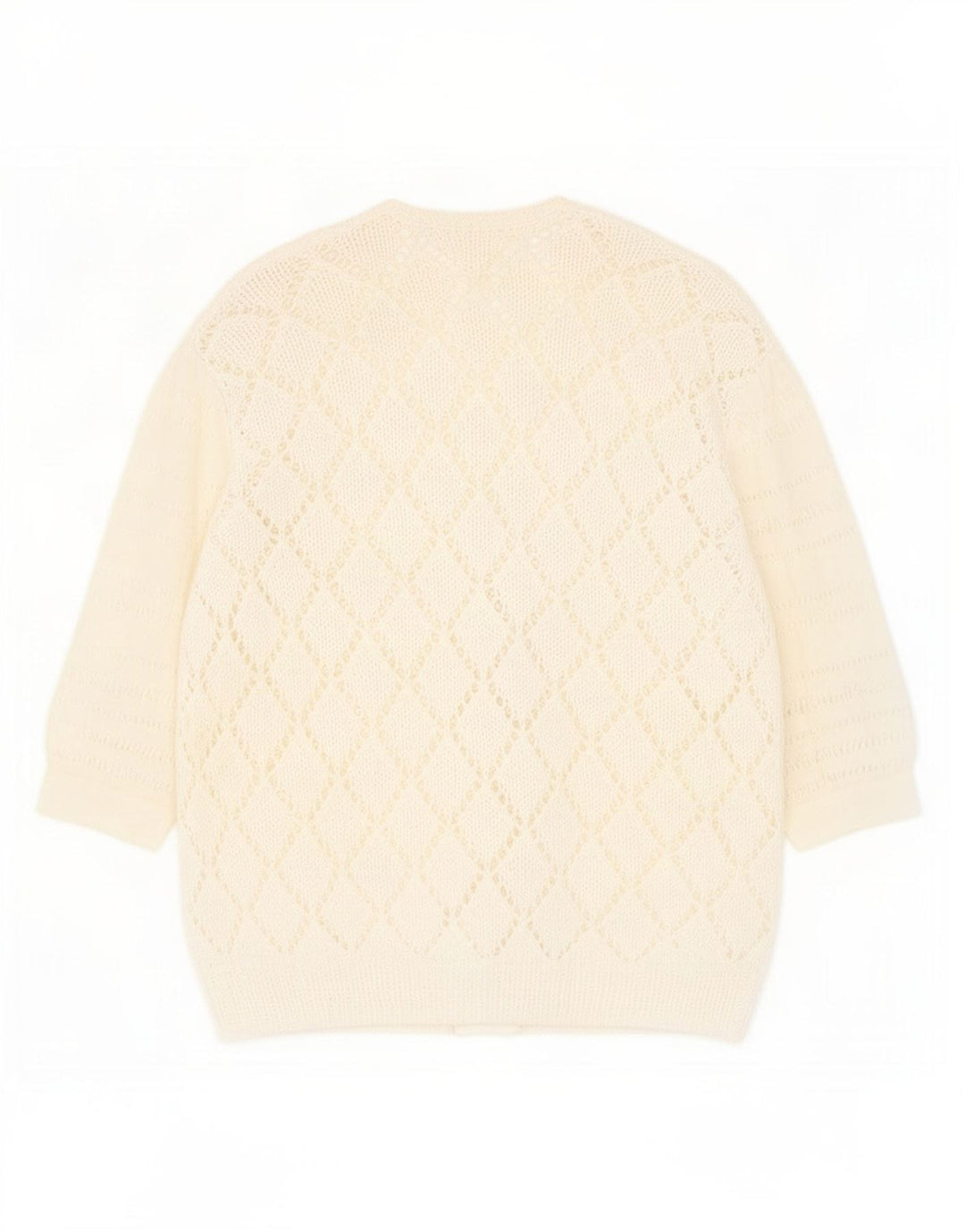 Maglione cardigan trasparente da donna vintage UK 14 medio bianco screziato