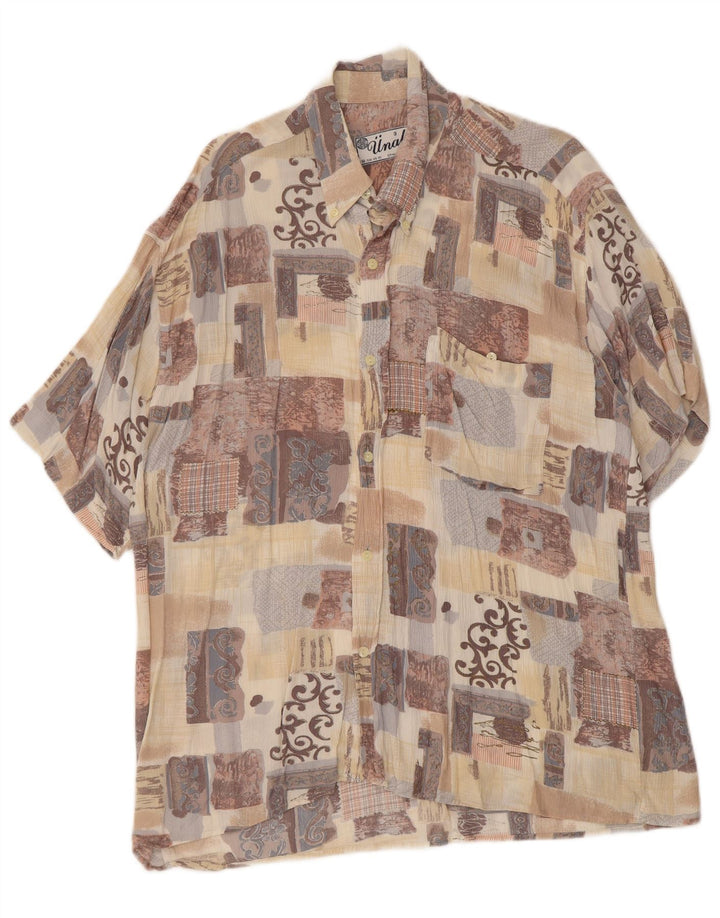 Camicia vintage da uomo a maniche corte grande patchwork beige