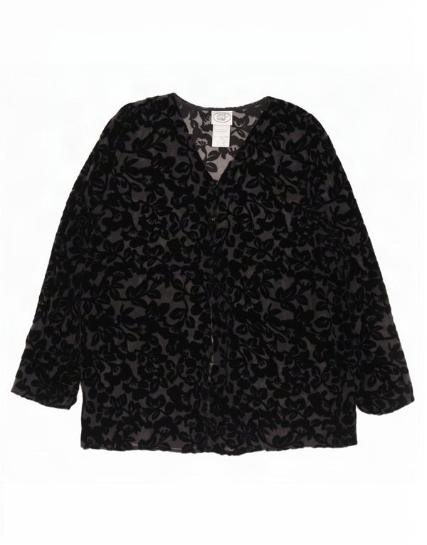 Laura Ashley Camicetta trasparente da donna UK 16 Grande floreale nero