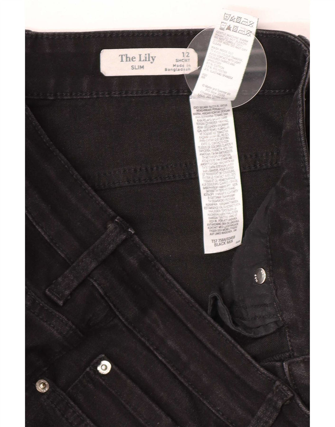Marks & Spencer Donna The Lily Slim Jeans UK 12 Medio W30 L27 Nero