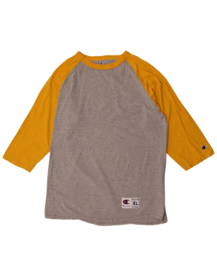 CHAMPION Top da uomo a maniche lunghe XL in cotone color block grigio