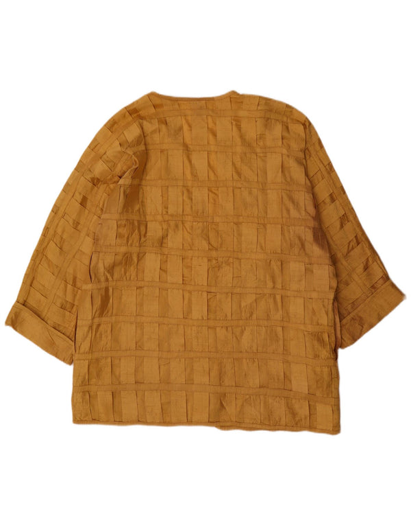 Top camicetta a maniche lunghe da donna vintage UK 20 2XL seta a quadri gialla