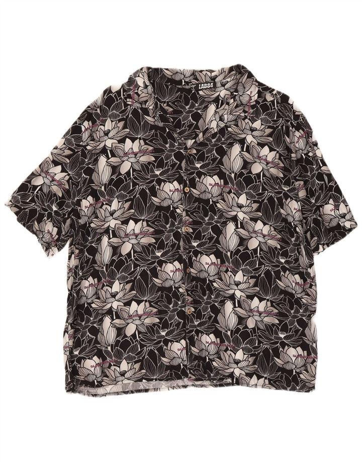 Camicia vintage da uomo a maniche corte grande floreale nera
