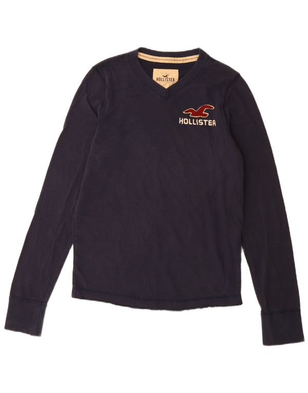 Top grafico da uomo Hollister a maniche lunghe in cotone blu navy medio
