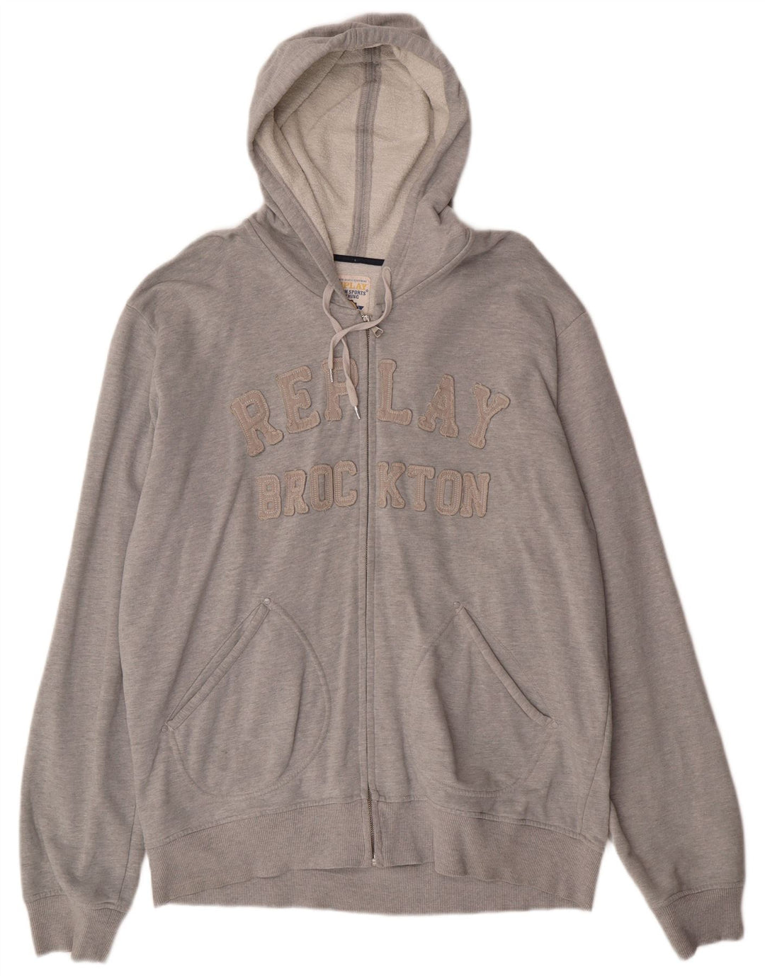 Maglione con cappuccio e zip grafica da uomo Replay 2XL in cotone grigio
