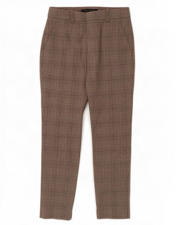 Zara Womens Slim Casual Trousers EU 34 2XS W24 L27 Brown Houndstooth