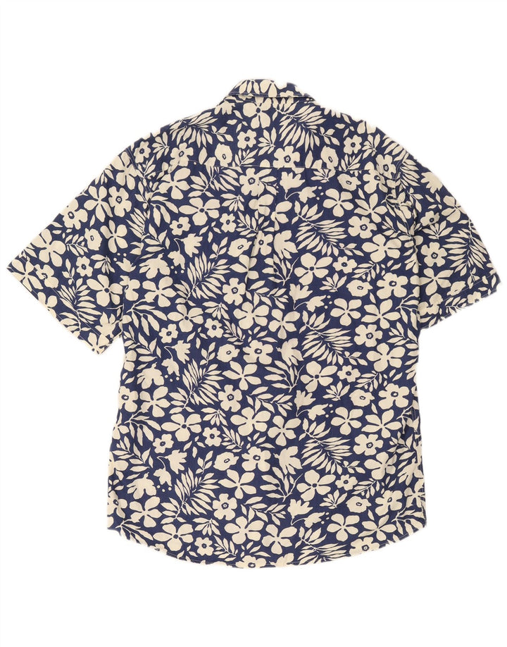 Camicia vintage da uomo a maniche corte blu navy medio floreale