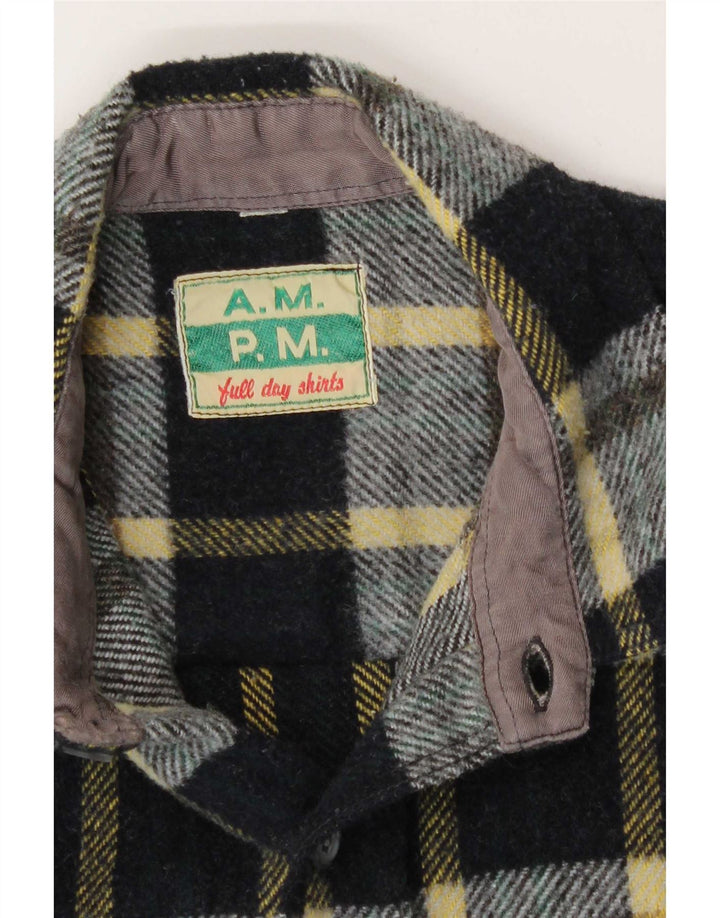 Camicia vintage da uomo in flanella a quadri neri grandi