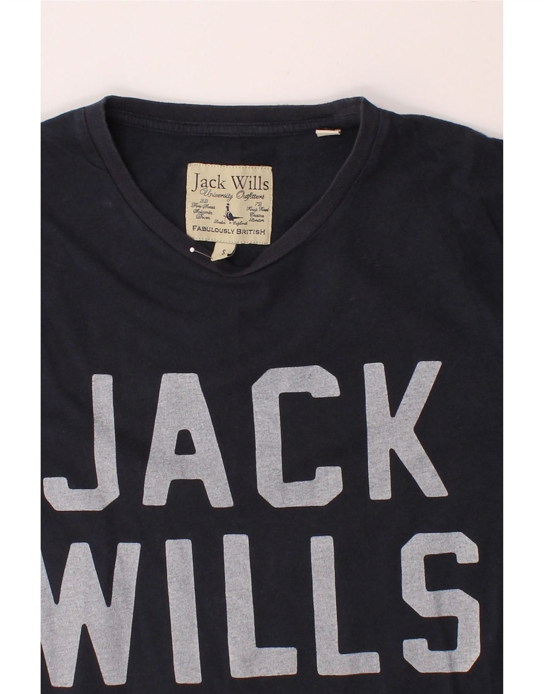 JACK WILLS Mens Graphic T-Shirt Top Small Navy Blue Cotton Vintage Jack Wills and Second-Hand Jack Wills from Messina Hembry 