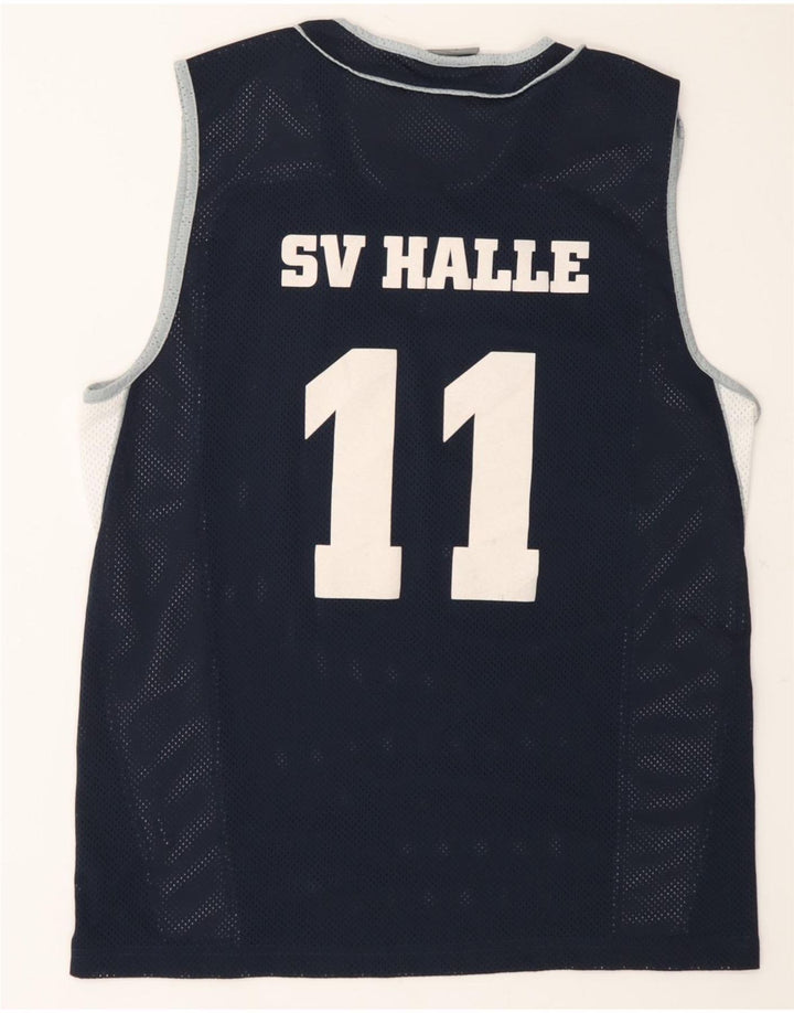 SPALDING Mens Graphic Vest Top Large Navy Blue Colourblock Polyester Vintage Spalding and Second-Hand Spalding from Messina Hembry 