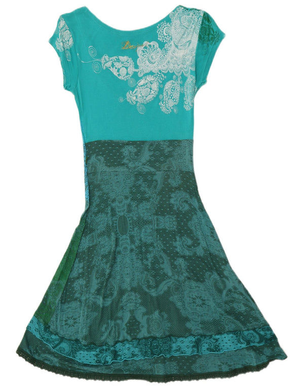 Desigual Abito da donna a linea A con grafica UK 8 Piccolo viscosa floreale verde