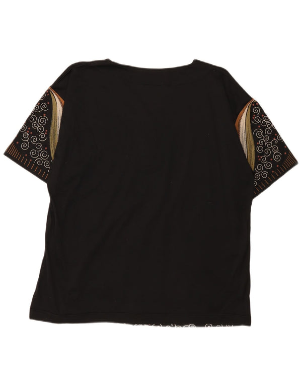 T-shirt grafica da donna vintage con motivo astratto Top UK 16 grande nera