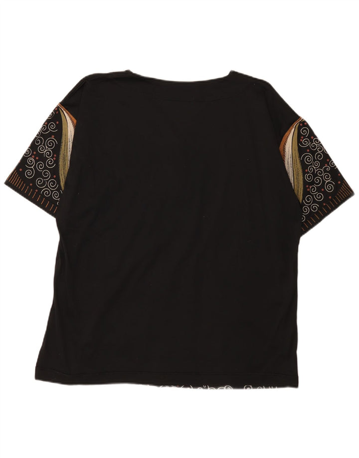 T-shirt grafica da donna vintage con motivo astratto Top UK 16 grande nera