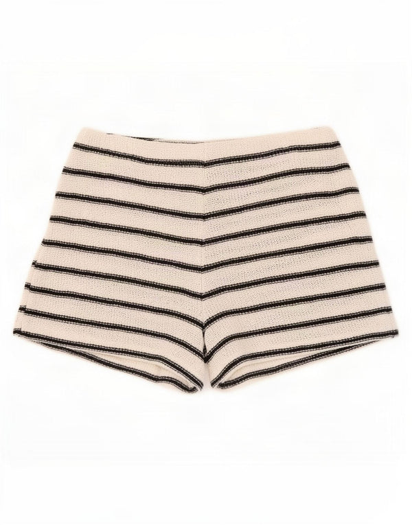 Pantaloni caldi a vita alta da donna Zara medi W28 in cotone a righe bianco sporco
