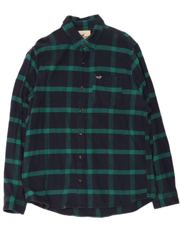 Camicia Hollister da uomo in flanella XL in cotone scozzese blu navy