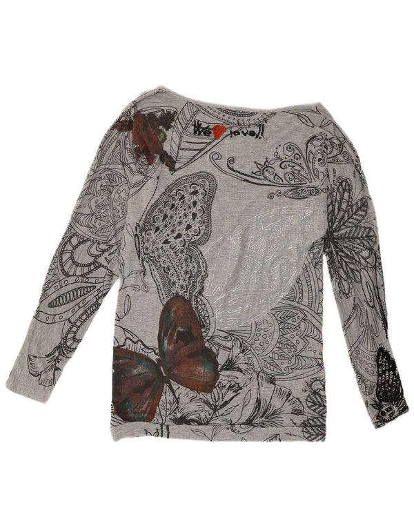 T-shirt grafica da donna DESIGUAL Top UK 14 Medium Grey Butterfly