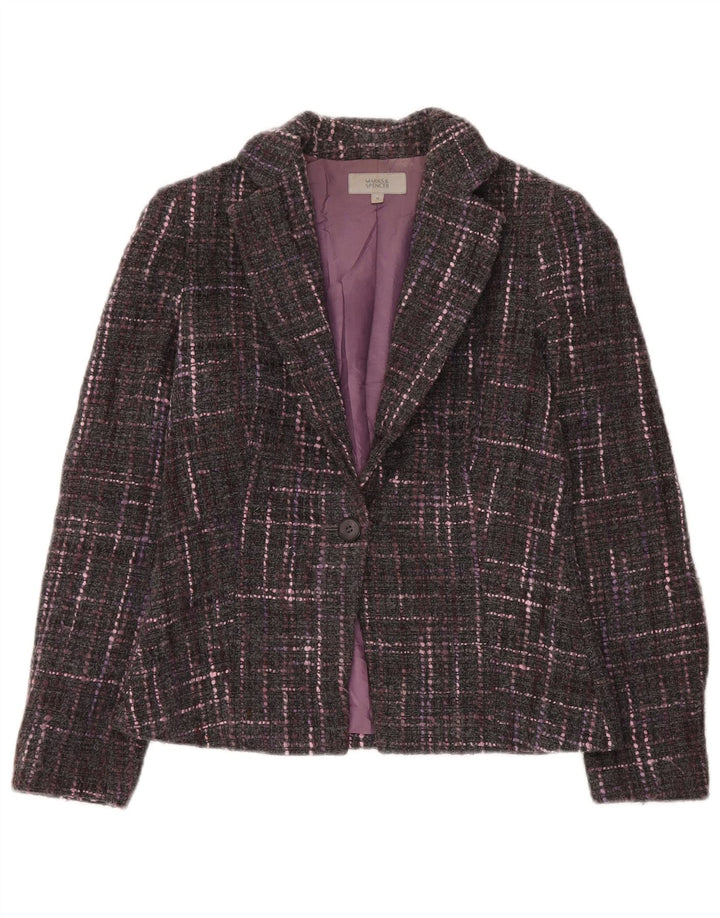 Giacca blazer a 1 bottone Marks & Spencer da donna UK 10 piccolo quadretto grigio