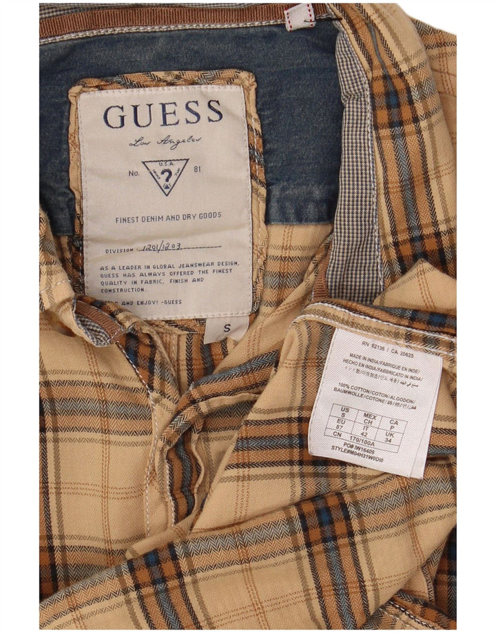 Camicia Guess da uomo in flanella di cotone a quadri beige piccolo