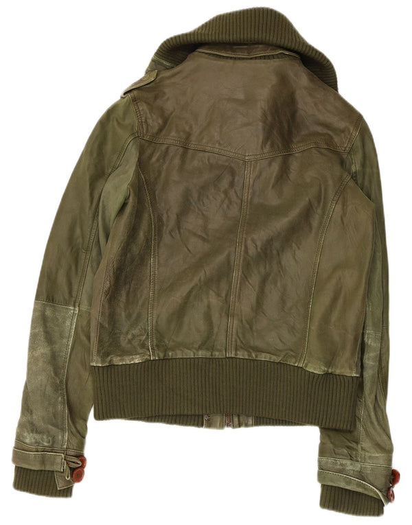 Giacca in pelle militare da donna Bershka UK 14 grande color cachi