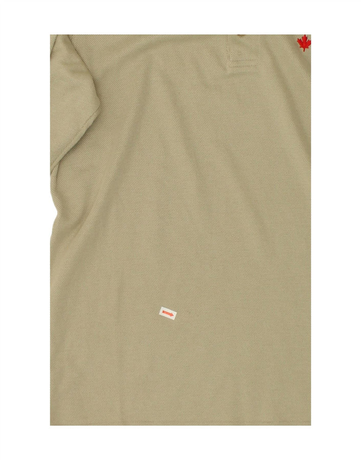 CANADIAN Mens Long Sleeve Polo Shirt Medium Beige Polyester Vintage Canadian and Second-Hand Canadian from Messina Hembry 